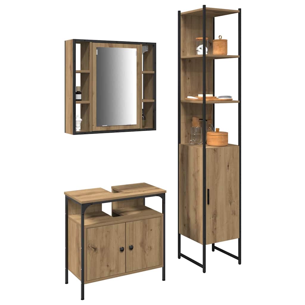 Badeværelsesskabsæt Med Dør 3 Pcs Artisan Eg 33 X 33 X 185.5 Cm - Billede 3