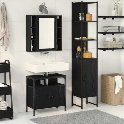 Badeværelsesskabsæt Med Hylde 3 Pcs Sort Eg 33 X 33 X 185.5 Cm - Hovedbillede