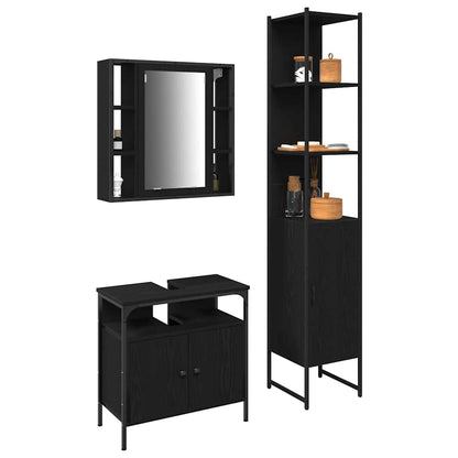 Badeværelsesskabsæt Med Hylde 3 Pcs Sort Eg 33 X 33 X 185.5 Cm - Billede 3