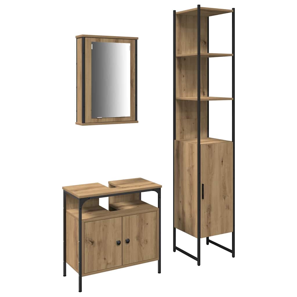 Badeværelsesmøbel Sæt 3 Pcs Artisan Eg 33 X 33 X 185.5 Cm - Billede 2