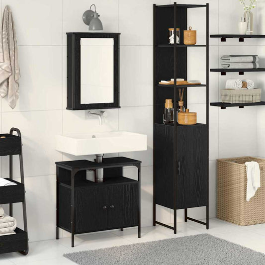 Badeværelsesmøbel Sæt Med Dør 3 Pcs Sort Eg 33 X 33 X 185.5 Cm - Hovedbillede