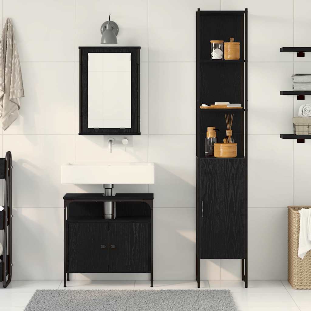Badeværelsesmøbel Sæt Med Dør 3 Pcs Sort Eg 33 X 33 X 185.5 Cm - Billede 4