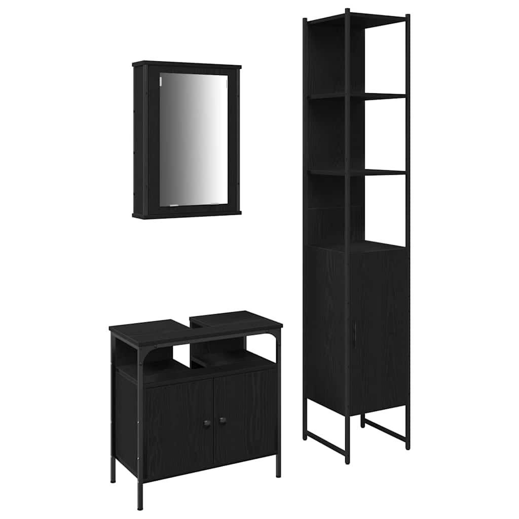 Badeværelsesmøbel Sæt Med Dør 3 Pcs Sort Eg 33 X 33 X 185.5 Cm - Billede 2
