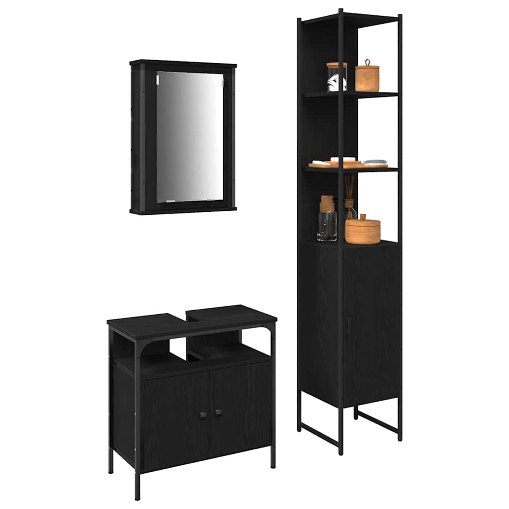 Badeværelsesmøbel Sæt Med Dør 3 Pcs Sort Eg 33 X 33 X 185.5 Cm - Billede 3