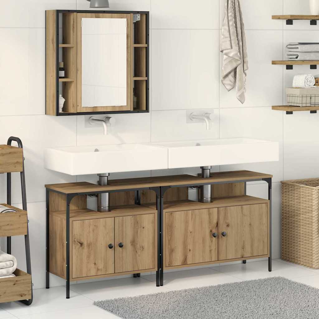Badeværelsesvaske 3 Pcs Brun 80 X 30 X 60 Cm Konstrueret Træ - Hovedbillede