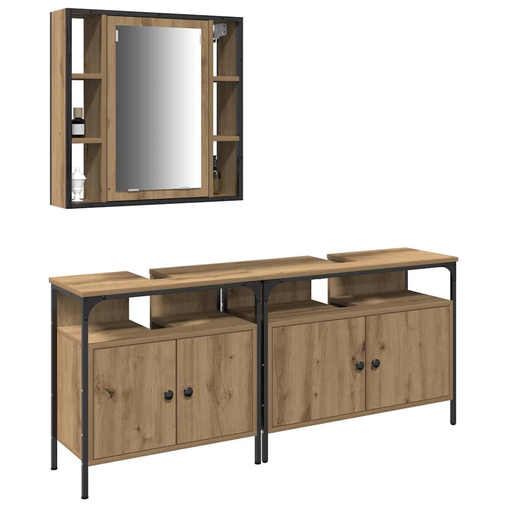Badeværelsesvaske 3 Pcs Brun 80 X 30 X 60 Cm Konstrueret Træ - Billede 3