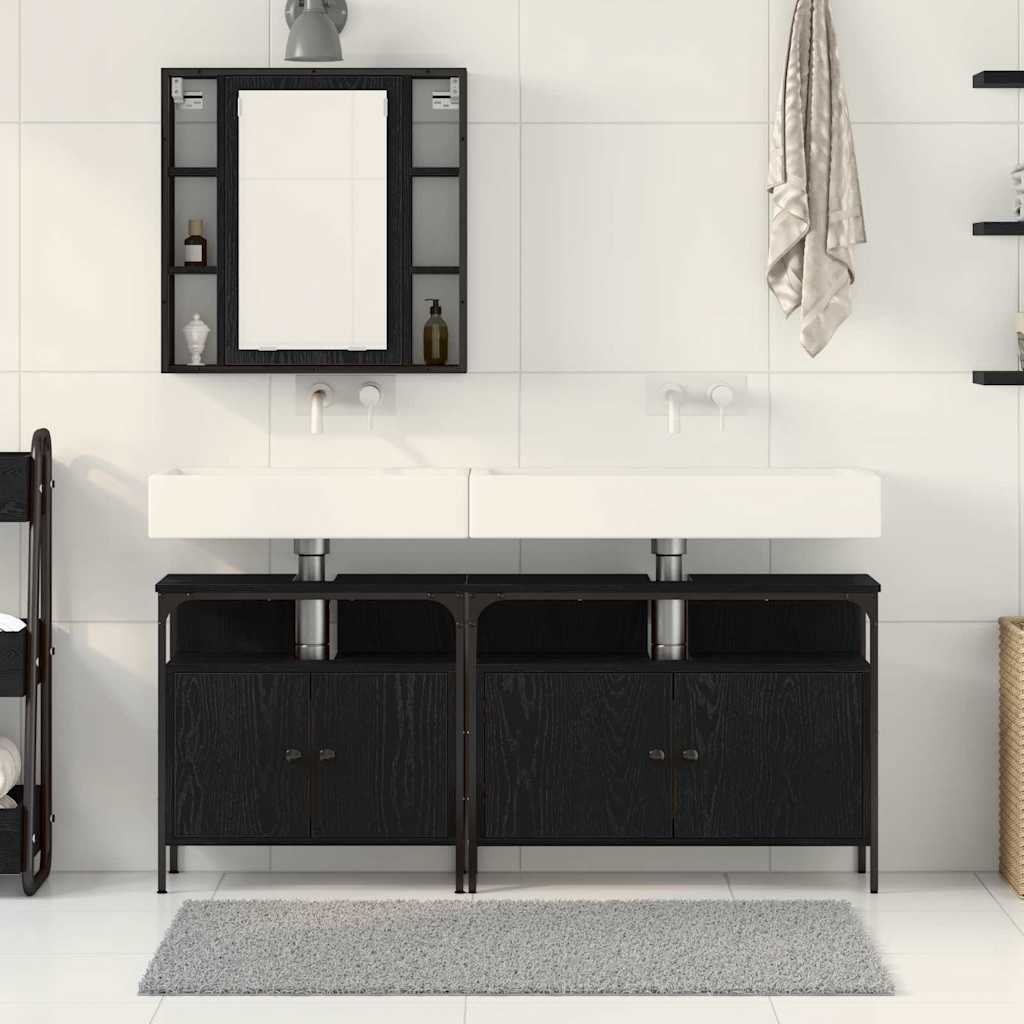 Badeværelsesvaske 3 Pcs Sort 80 X 30 X 60 Cm Konstrueret Træ - Billede 4