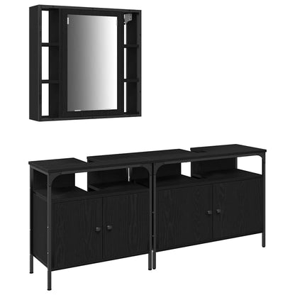 Badeværelsesvaske 3 Pcs Sort 80 X 30 X 60 Cm Konstrueret Træ - Billede 2