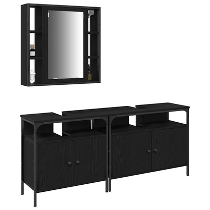 Badeværelsesvaske 3 Pcs Sort 80 X 30 X 60 Cm Konstrueret Træ - Billede 3
