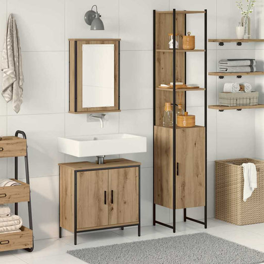 Badeværelsesmøbel Sæt Med Hylde 3 Pcs Brun 33 X 33 X 185.5 Cm - Hovedbillede
