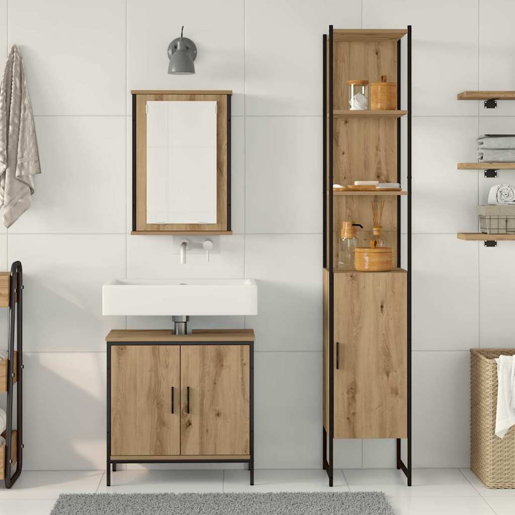 Badeværelsesmøbel Sæt Med Hylde 3 Pcs Brun 33 X 33 X 185.5 Cm - Billede 4