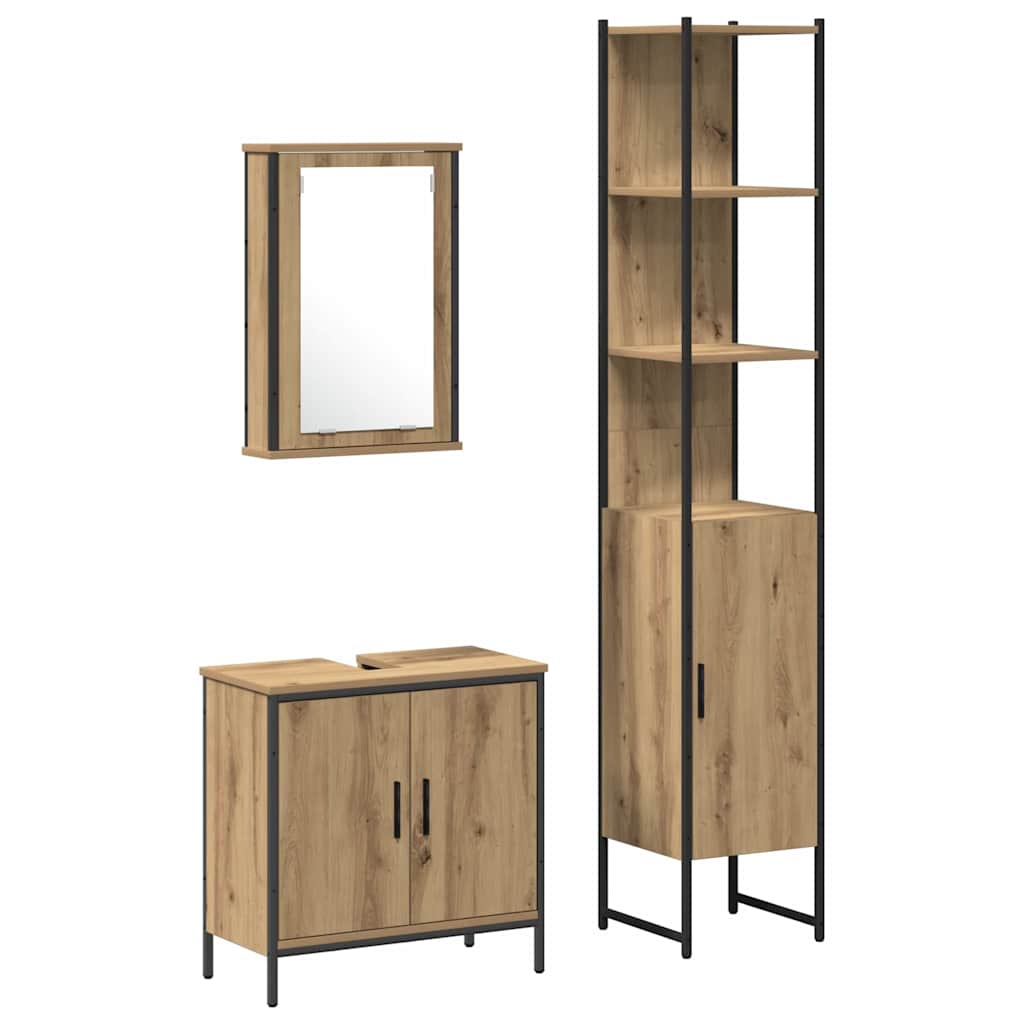 Badeværelsesmøbel Sæt Med Hylde 3 Pcs Brun 33 X 33 X 185.5 Cm - Billede 2