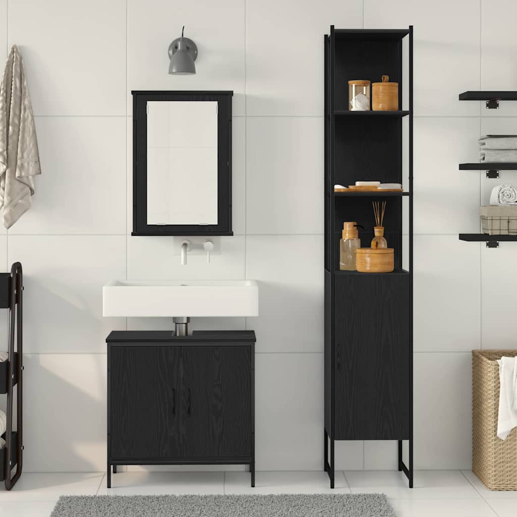 Badeværelsesmøbel Sæt Med Hylde 3 Pcs Sort 33 X 33 X 185.5 Cm - Billede 4