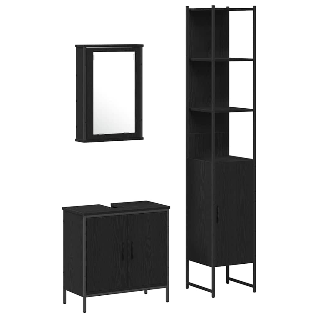 Badeværelsesmøbel Sæt Med Hylde 3 Pcs Sort 33 X 33 X 185.5 Cm - Billede 2