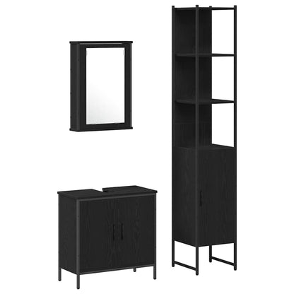 Badeværelsesmøbel Sæt Med Hylde 3 Pcs Sort 33 X 33 X 185.5 Cm - Billede 2
