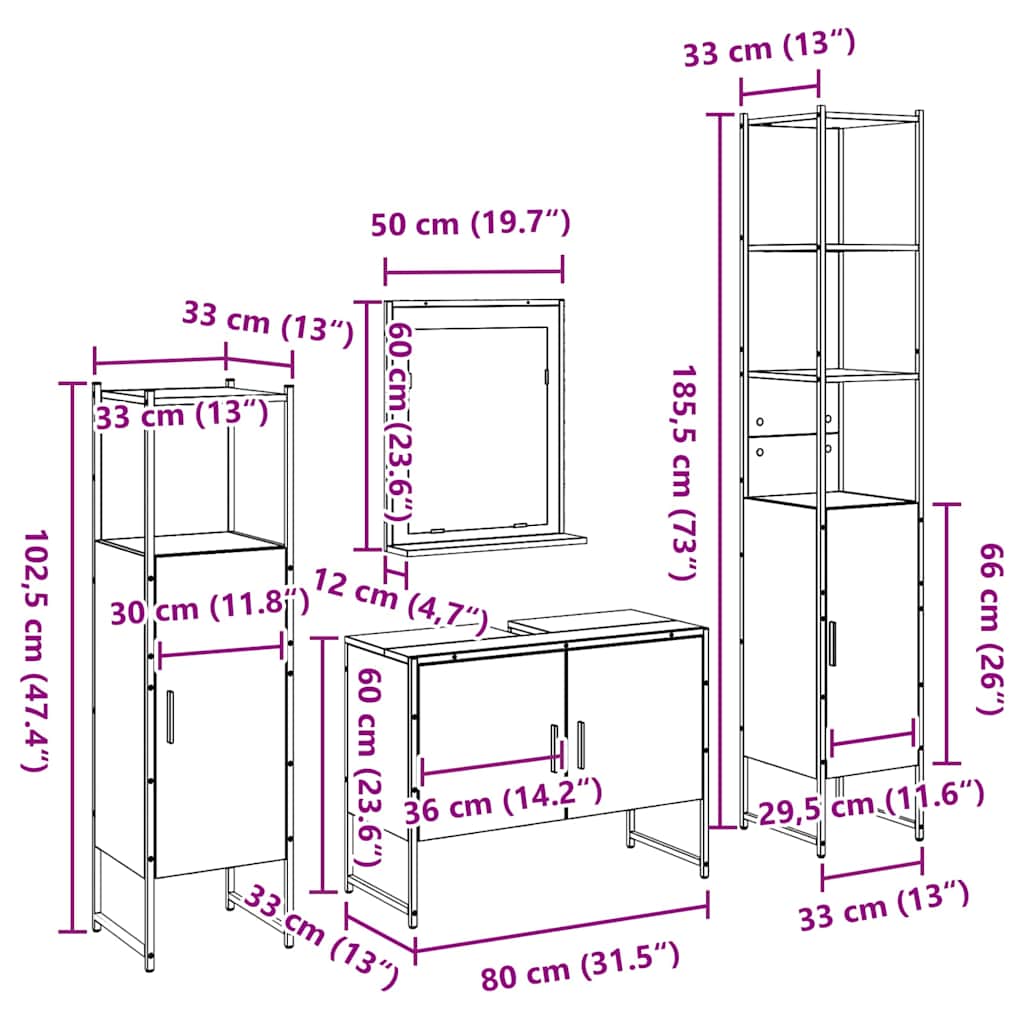 Badeværelsesmøbel Sæt Med Dør 4 Pcs Brun 33 X 33 X 185.5 Cm - Billede 13