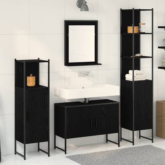 Badeværelsesmøbel Sæt Med Dør 4 Pcs Sort 33 X 33 X 185.5 Cm - Hovedbillede