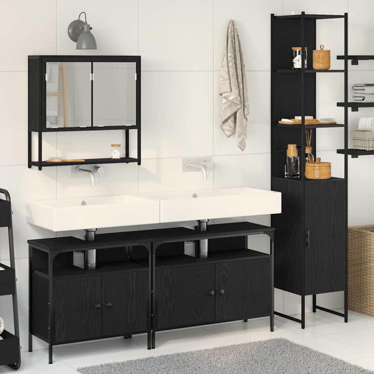 Badeværelsesmøbel Sæt Med Dør 4 Pcs Sort Eg 33 X 33 X 185.5 Cm - Hovedbillede