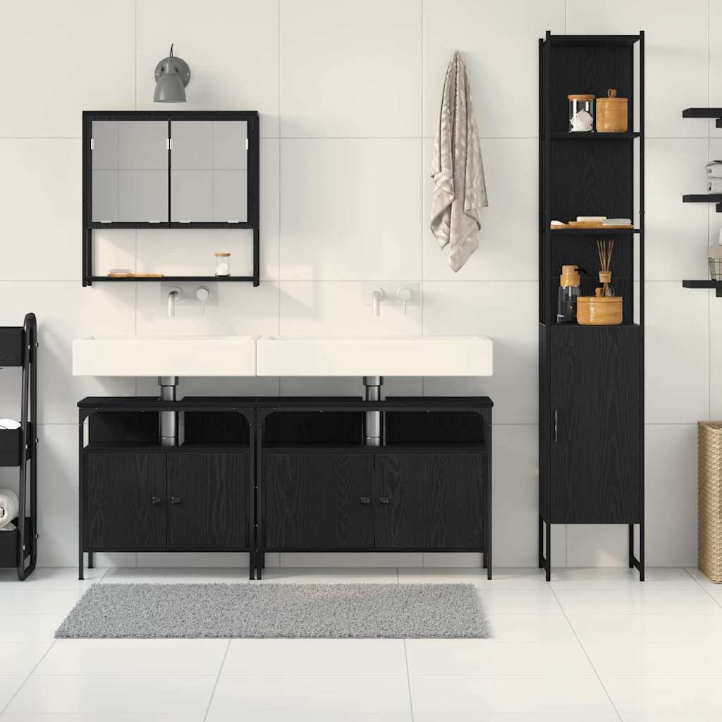 Badeværelsesmøbel Sæt Med Dør 4 Pcs Sort Eg 33 X 33 X 185.5 Cm - Billede 4