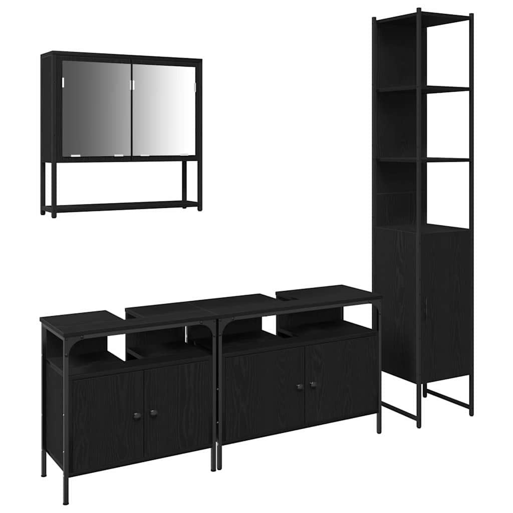 Badeværelsesmøbel Sæt Med Dør 4 Pcs Sort Eg 33 X 33 X 185.5 Cm - Billede 2