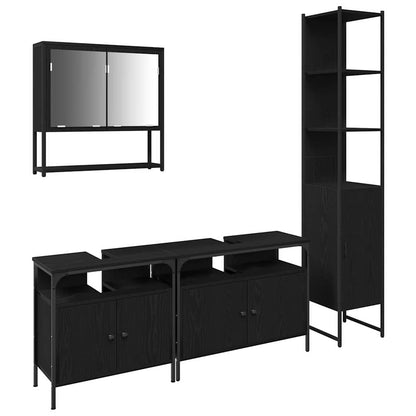 Badeværelsesmøbel Sæt Med Dør 4 Pcs Sort Eg 33 X 33 X 185.5 Cm - Billede 2