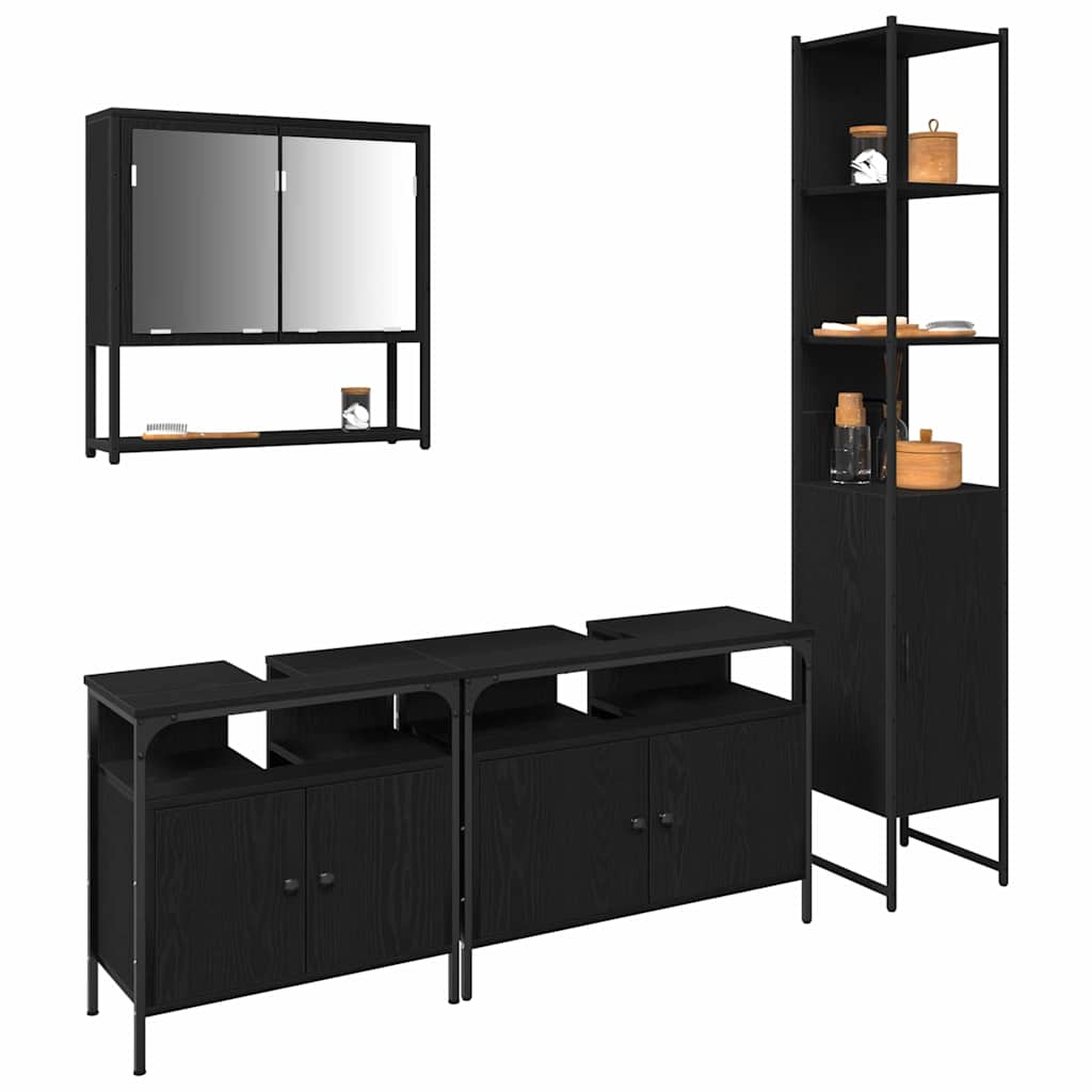 Badeværelsesmøbel Sæt Med Dør 4 Pcs Sort Eg 33 X 33 X 185.5 Cm - Billede 3