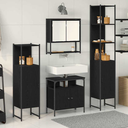 Badeværelsesmøbel Sæt Med Dør 4 Pcs Sort Eg 33 X 33 X 185.5 Cm - Hovedbillede