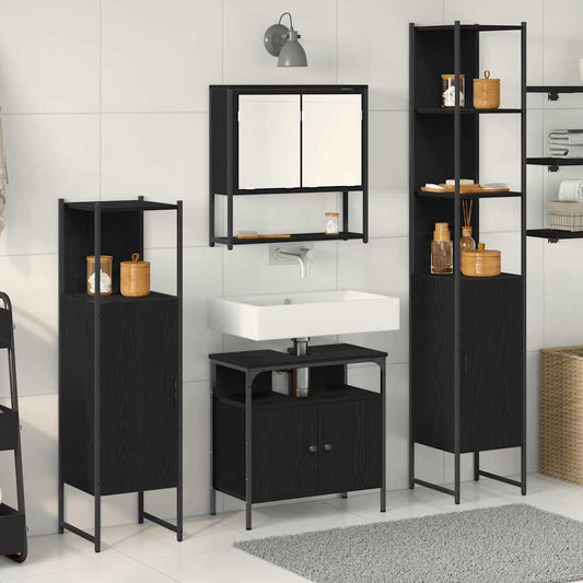 Badeværelsesmøbel Sæt Med Dør 4 Pcs Sort Eg 33 X 33 X 185.5 Cm - Hovedbillede