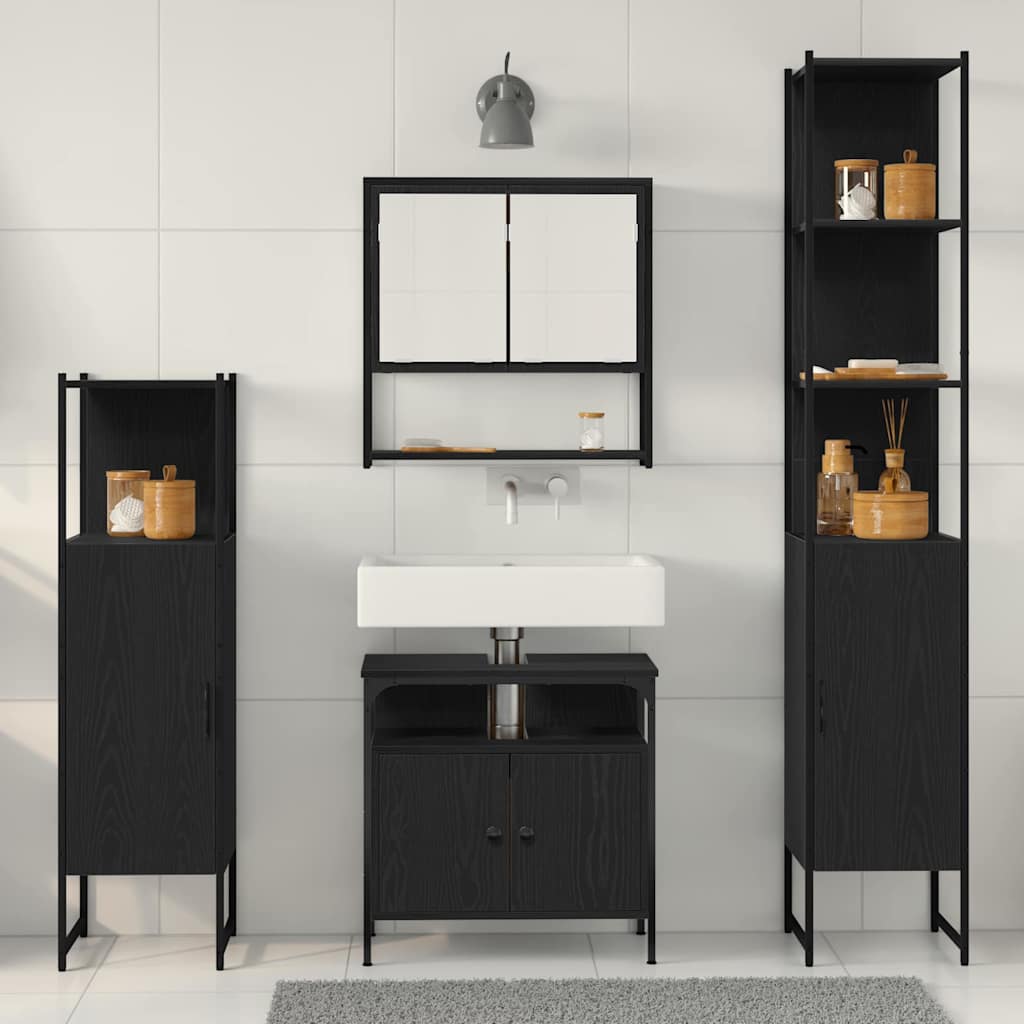 Badeværelsesmøbel Sæt Med Dør 4 Pcs Sort Eg 33 X 33 X 185.5 Cm - Billede 4