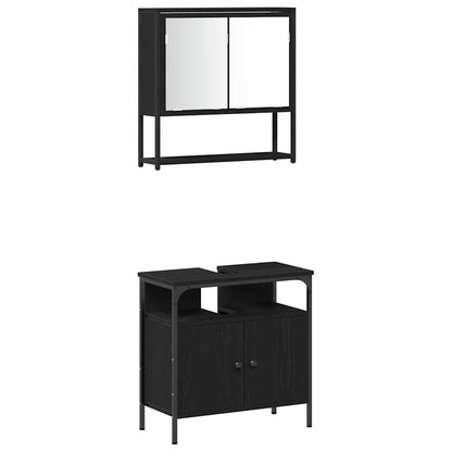 Badeværelsesmøbel Sæt Med Dør 4 Pcs Sort Eg 33 X 33 X 185.5 Cm - Billede 6