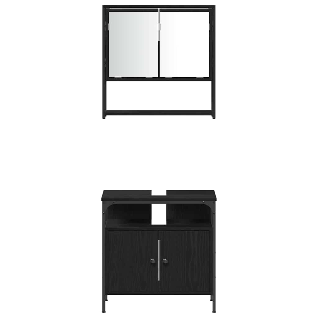 Badeværelsesmøbel Sæt Med Dør 4 Pcs Sort Eg 33 X 33 X 185.5 Cm - Billede 9