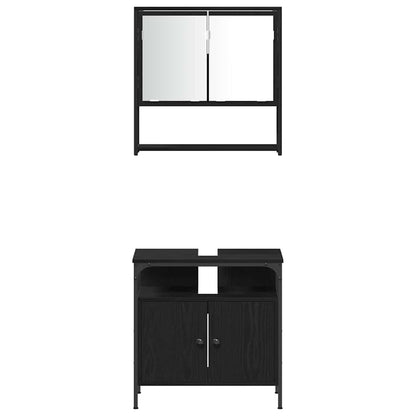 Badeværelsesmøbel Sæt Med Dør 4 Pcs Sort Eg 33 X 33 X 185.5 Cm - Billede 9