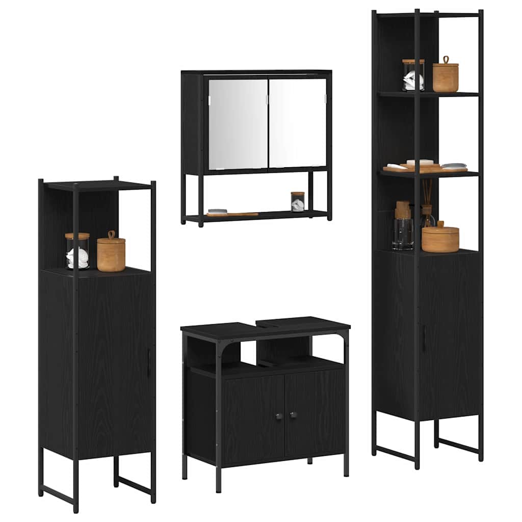 Badeværelsesmøbel Sæt Med Dør 4 Pcs Sort Eg 33 X 33 X 185.5 Cm - Billede 3