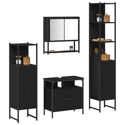 Badeværelsesmøbel Sæt Med Dør 4 Pcs Sort Eg 33 X 33 X 185.5 Cm - Billede 3