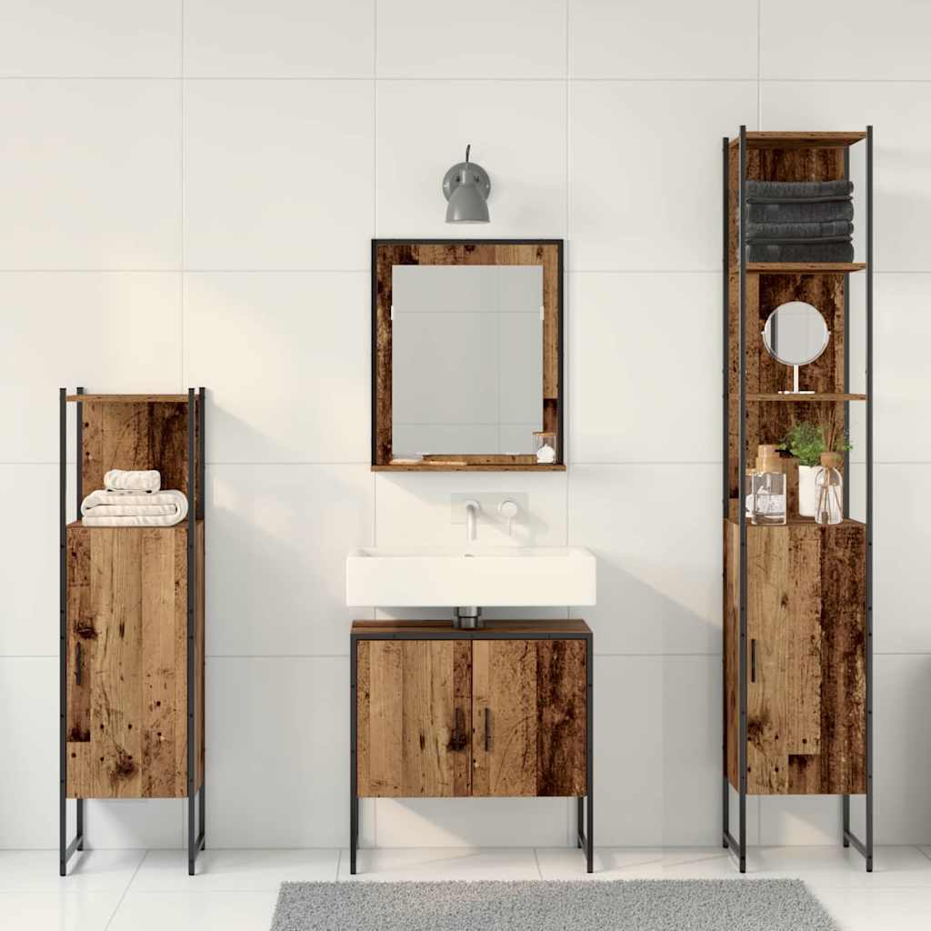 Badeværelsesmøbel Sæt Med Dør 4 Pcs Brun 33 X 33 X 185.5 Cm - Billede 4