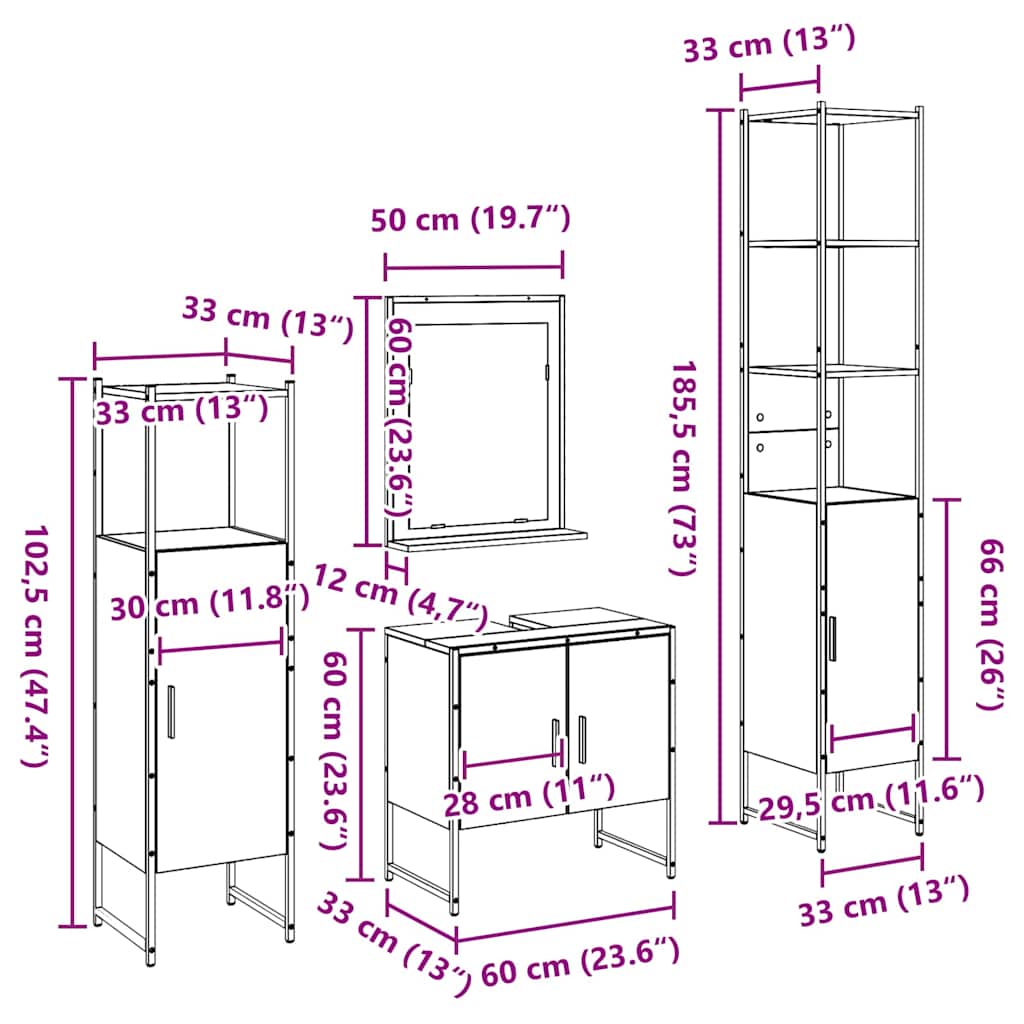 Badeværelsesmøbel Sæt Med Dør 4 Pcs Brun 33 X 33 X 185.5 Cm - Billede 13