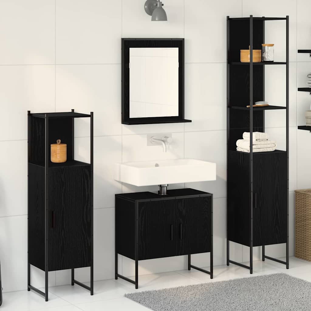 Badeværelsesmøbel Sæt Med Dør 4 Pcs Sort 33 X 33 X 185.5 Cm - Hovedbillede