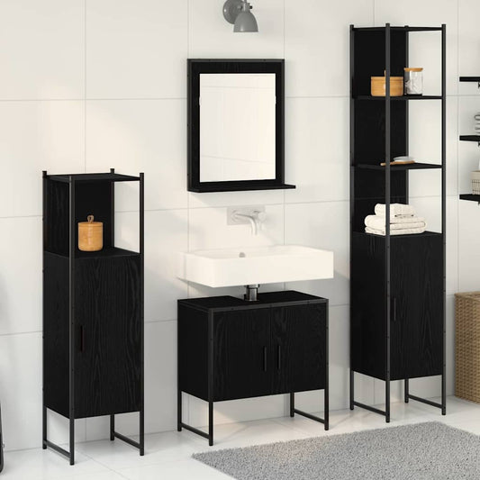 Badeværelsesmøbel Sæt Med Dør 4 Pcs Sort 33 X 33 X 185.5 Cm - Hovedbillede