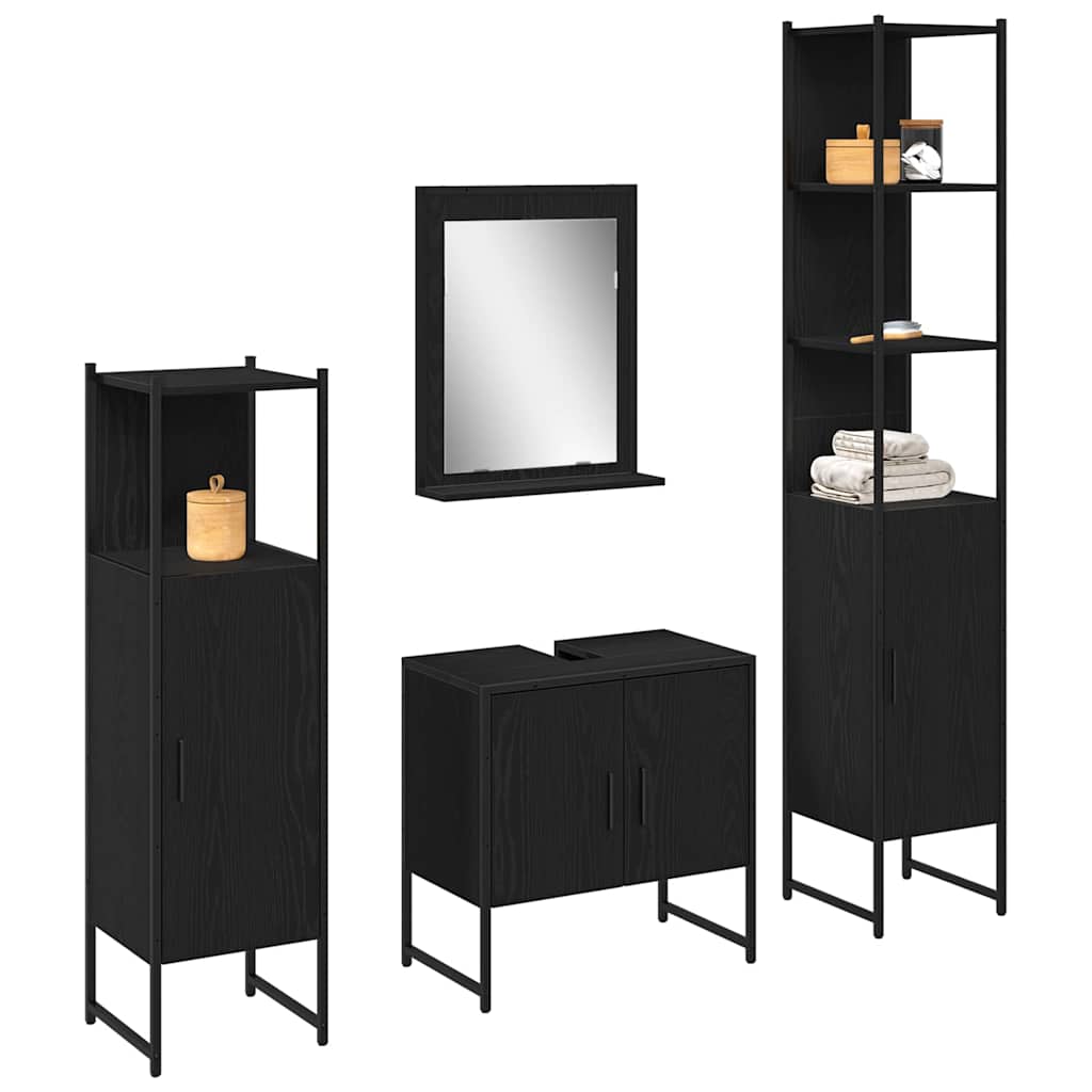 Badeværelsesmøbel Sæt Med Dør 4 Pcs Sort 33 X 33 X 185.5 Cm - Billede 3