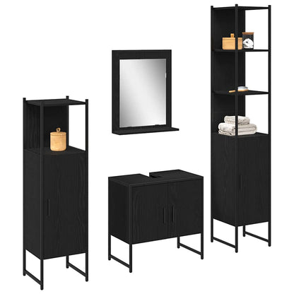 Badeværelsesmøbel Sæt Med Dør 4 Pcs Sort 33 X 33 X 185.5 Cm - Billede 3