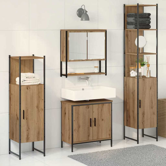 Badeværelsesmøbel Sæt Med Dør 4 Pcs Brun 33 X 33 X 185.5 Cm - Hovedbillede