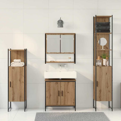 Badeværelsesmøbel Sæt Med Dør 4 Pcs Brun 33 X 33 X 185.5 Cm - Billede 4
