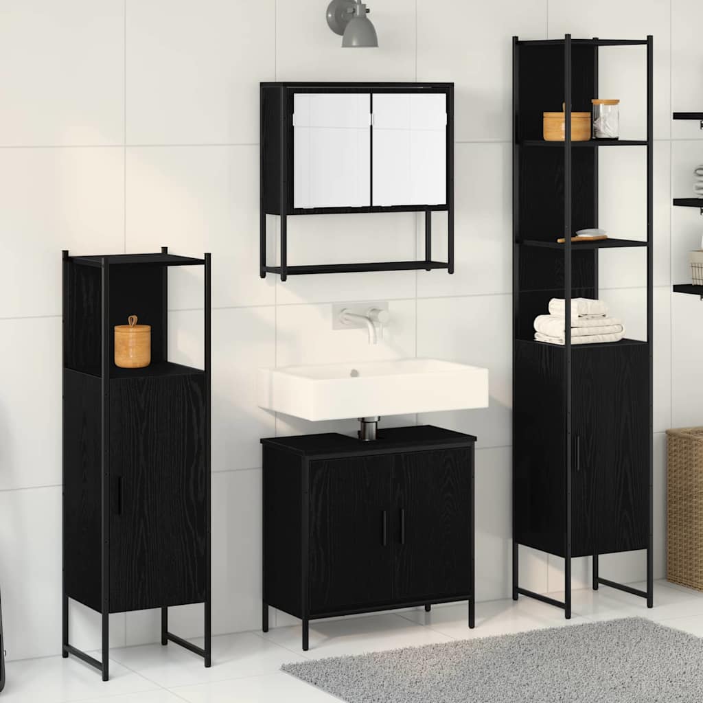 Badeværelsesmøbel Sæt Med Dør 4 Pcs Sort 33 X 33 X 185.5 Cm - Hovedbillede
