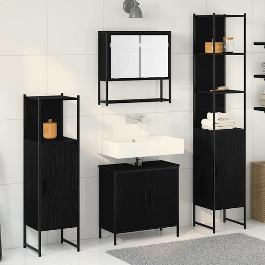 Badeværelsesmøbel Sæt Med Dør 4 Pcs Sort 33 X 33 X 185.5 Cm - Hovedbillede