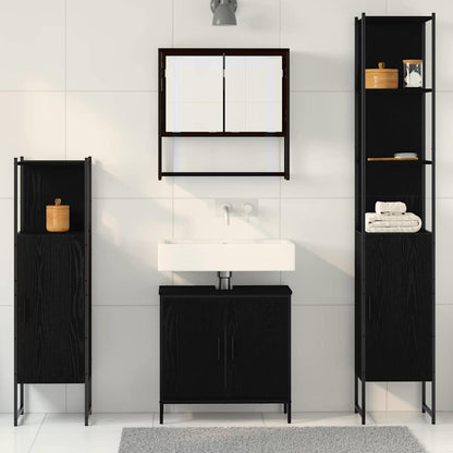 Badeværelsesmøbel Sæt Med Dør 4 Pcs Sort 33 X 33 X 185.5 Cm - Billede 4