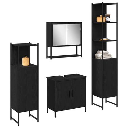 Badeværelsesmøbel Sæt Med Dør 4 Pcs Sort 33 X 33 X 185.5 Cm - Billede 3