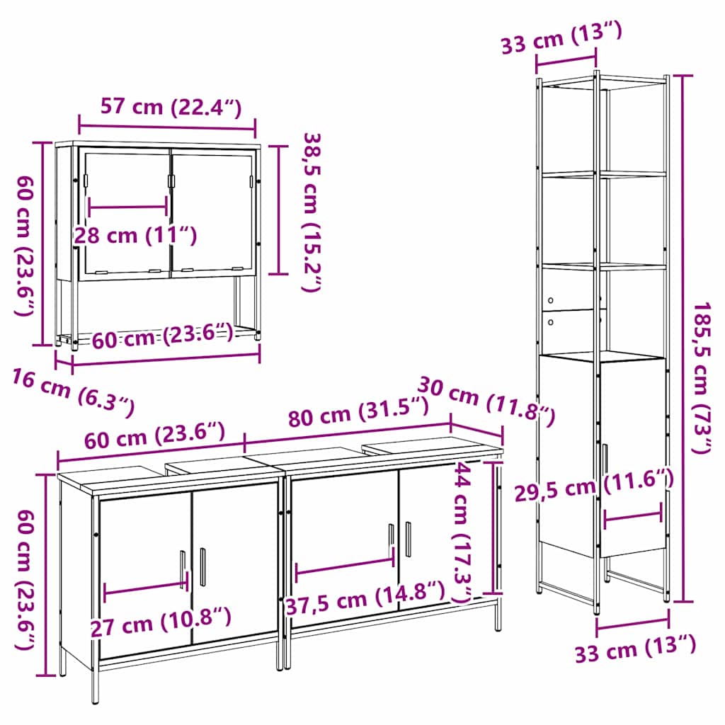 Badeværelsesmøbel Sæt Med Dør 4 Pcs Brun 33 X 33 X 185.5 Cm - Billede 13
