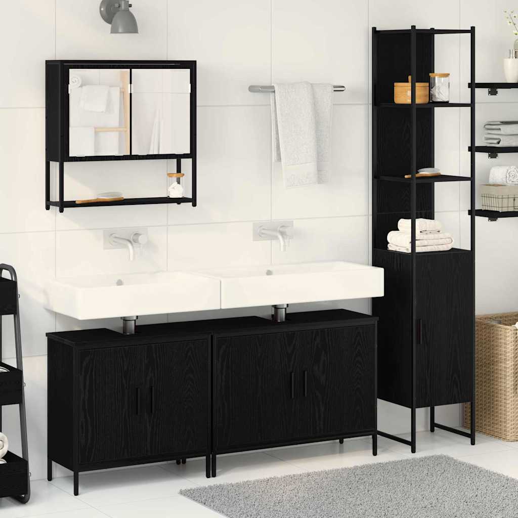 Badeværelsesmøbel Sæt Med Dør 4 Pcs Sort 33 X 33 X 185.5 Cm - Hovedbillede