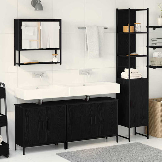 Badeværelsesmøbel Sæt Med Dør 4 Pcs Sort 33 X 33 X 185.5 Cm - Hovedbillede
