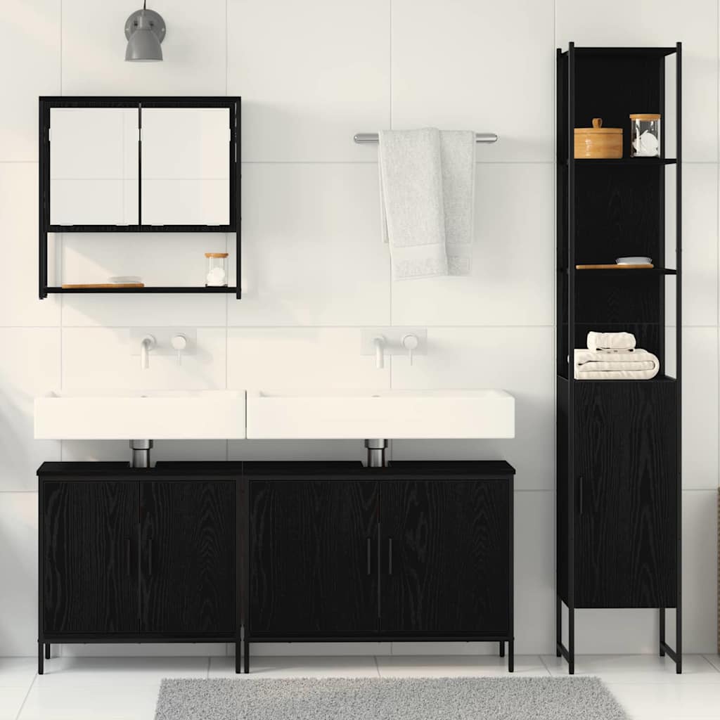 Badeværelsesmøbel Sæt Med Dør 4 Pcs Sort 33 X 33 X 185.5 Cm - Billede 4